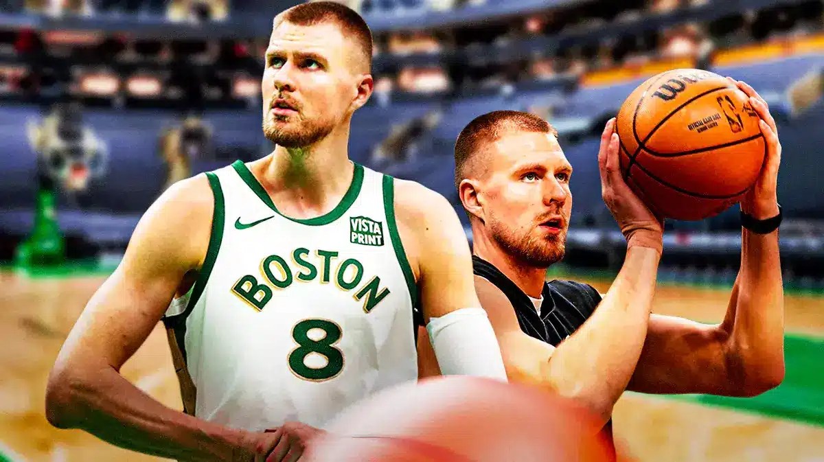 Porzingis looking serious on a Barclays Center background