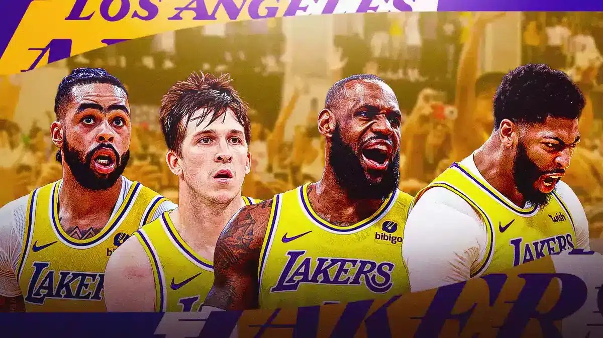Lakers' D'Angelo Russell, Austin Reaves, LeBron James and Anthony Davis