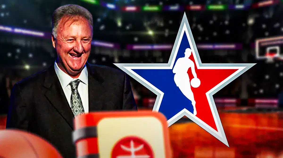 Larry Bird on the left with the NBA All-Star logo on the right.