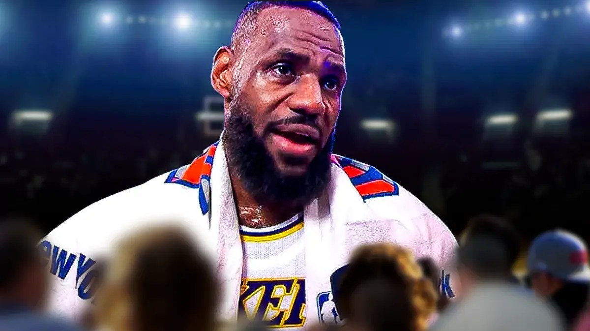 LeBron James wearing a Knicks towel around his neck