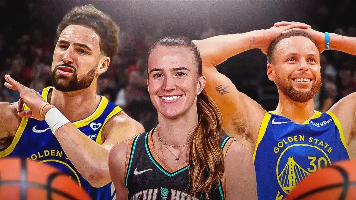 New York Liberty player Sabrina Ionescu, with Stephen Curry and Klay Thompson
