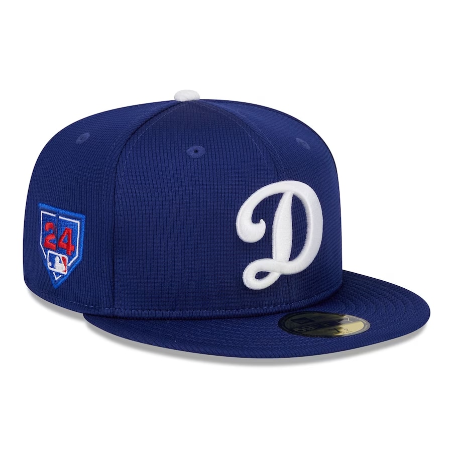 Los Angeles Dodgers New Era 2024 Spring Training 59FIFTY Fitted Hat – Royal color on a white background.