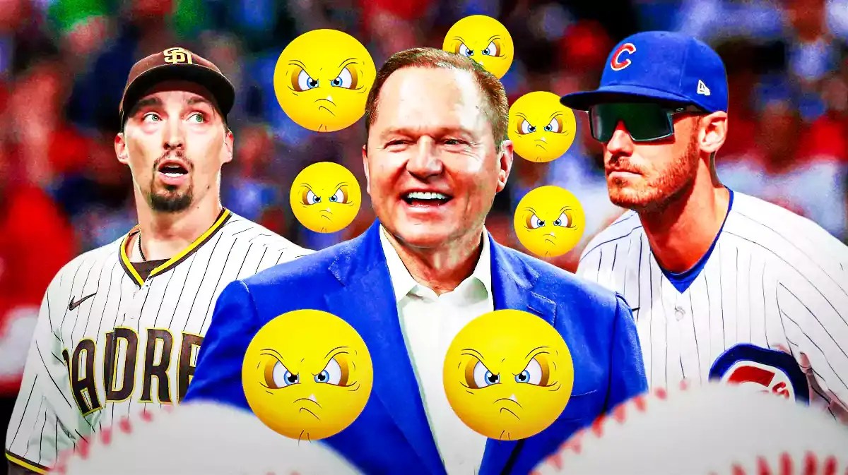 Scott Boras with angry emojis around him. Blake Snell, Cody Bellinger