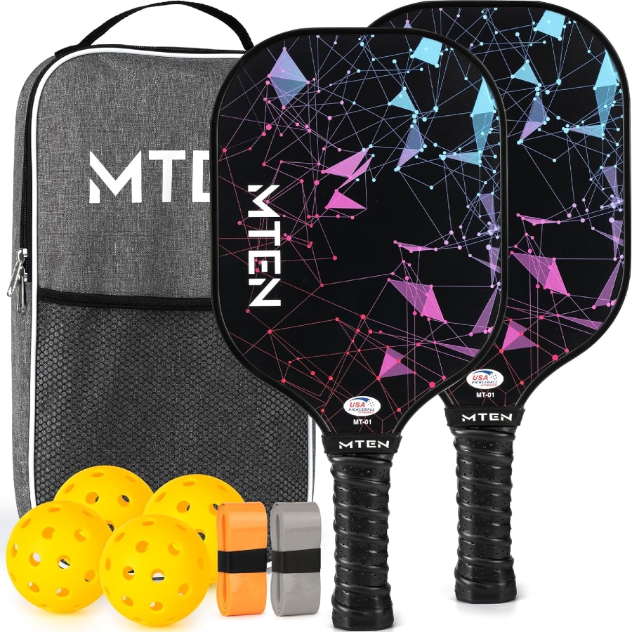 MTEN Pickleball Paddle Set - Black colored on a white background.