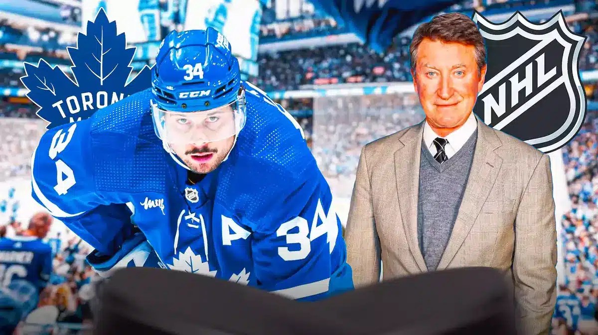 Maple Leafs center Auston Matthews stands next to Wayne Gretzy after the Ducks game
