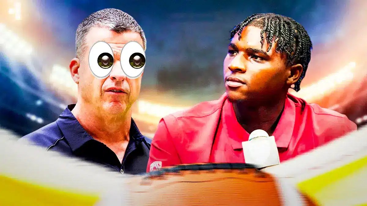 Miami coach Mario Cristobal looking at Cameron Ward.