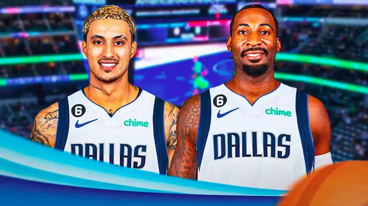 Kyle Kuzma in a Mavericks' jersey, Andre Drummond in a Mavericks' jersey.