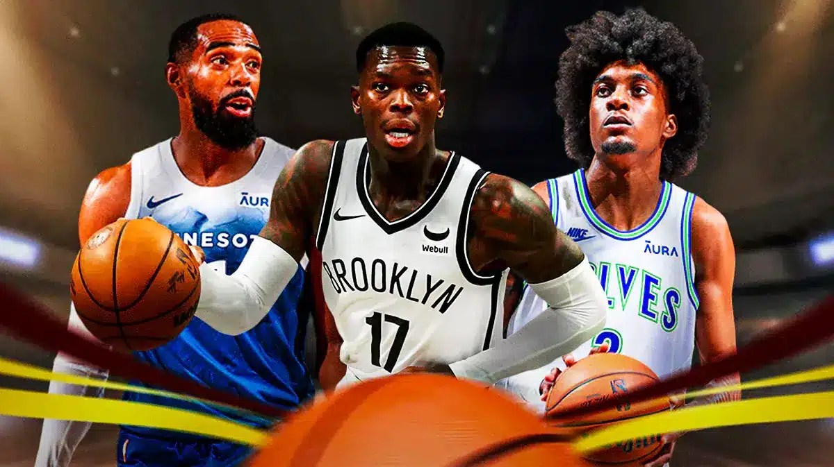 Mike Conley next to Dennis Schroder and Jaden McDaniels