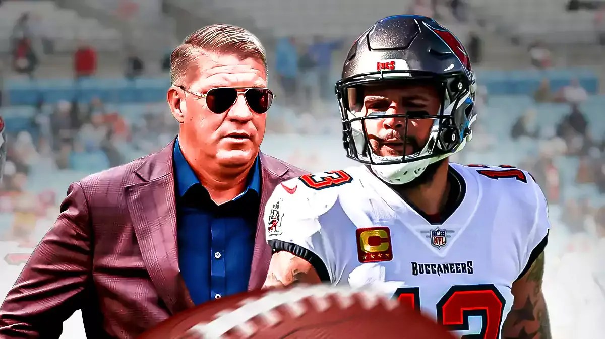 Buccaneers GM Jason Licht looking at Mike Evans.