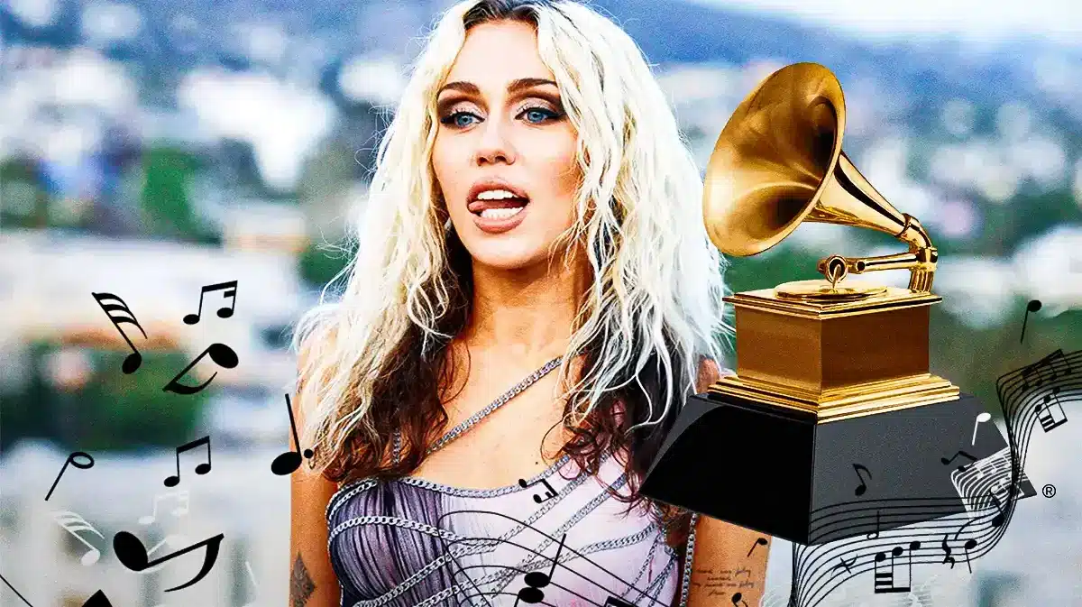 Miley Cyrus with a Grammy Award.