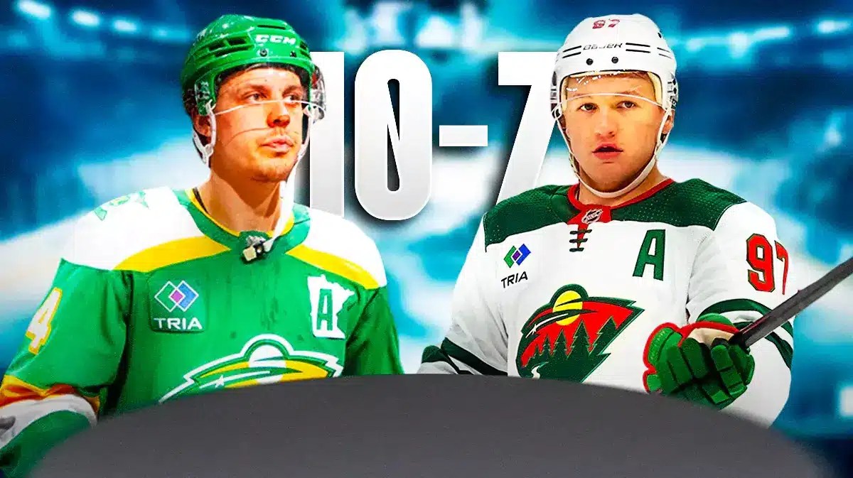 NHL players Joel Eriksson Ek and Kirill Kaprizov of the Minnesota Wild