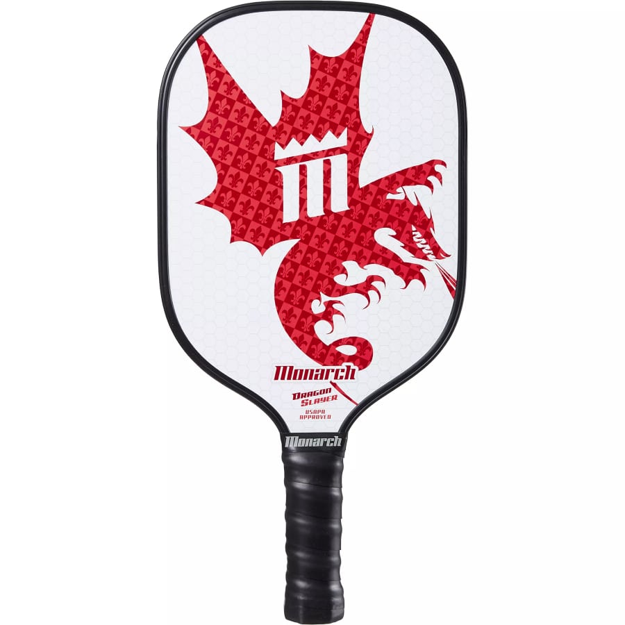 Monarch Dragon Slayer Pickleball Paddle - White/Red colorway on a white background.