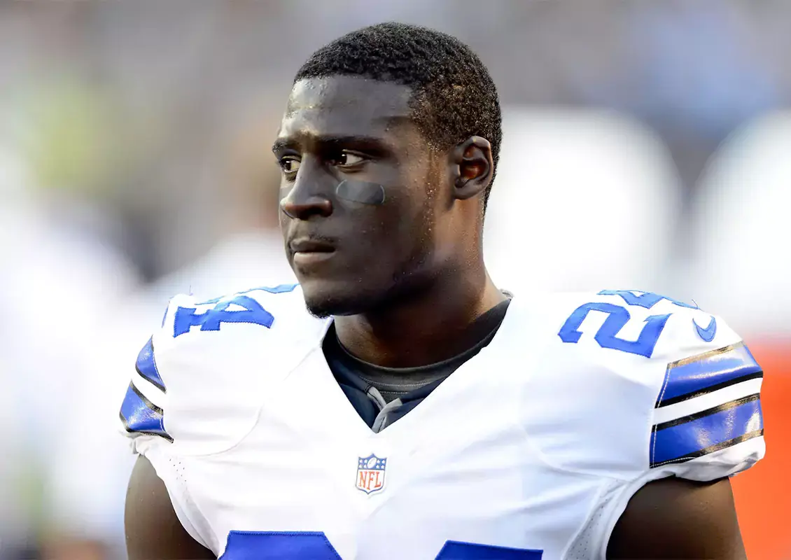 Morris Claiborne looking off in the distance on the Dallas Cowboys