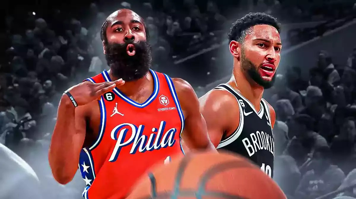 Ben Simmons (Nets) with James Harden (76ers), NBA trade deadline