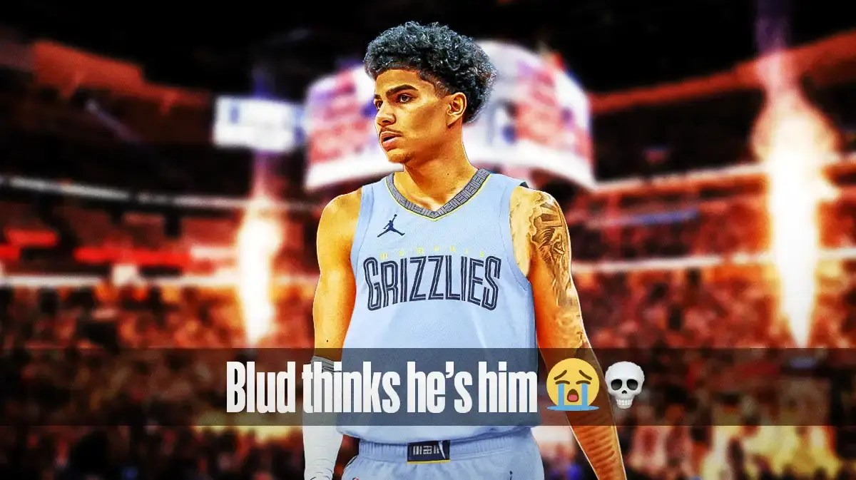 Pistons' Killian Hayes in a Grizzlies uniform, with caption: Blud thinks he’s him