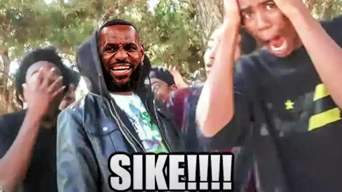 Lakers' LeBron James in the Sike meme, with the caption below: SIKE