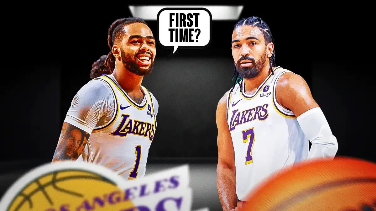 Lakers' Gabe Vincent, D'Angelo Russell in a room.