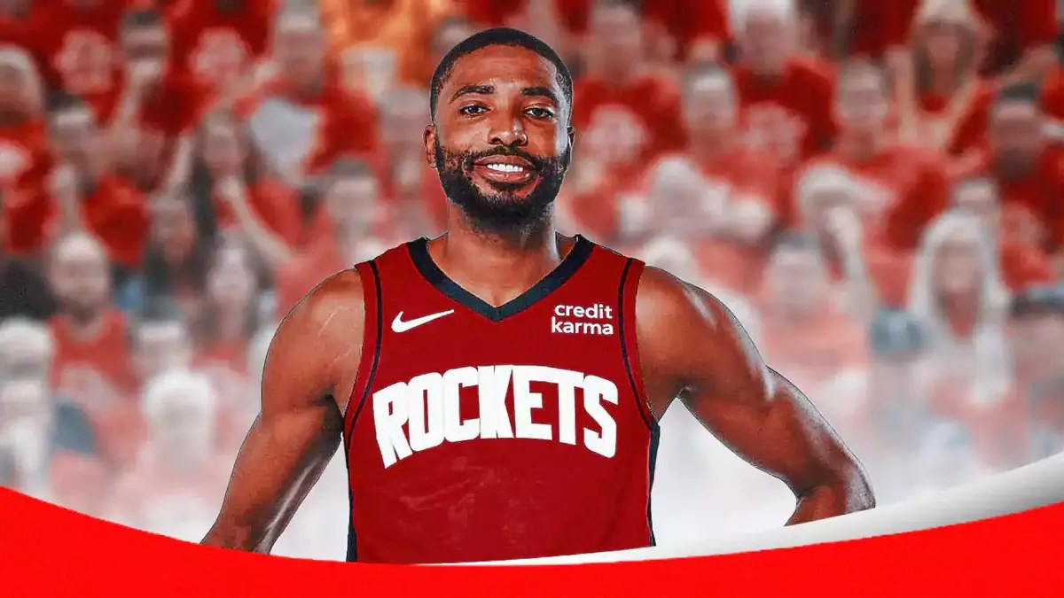 Mikal Bridges in a Rockets uniform. Eyeball emojis all around.