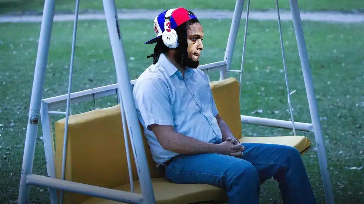 Damar Hamlin looking sad after Joe Flacco win