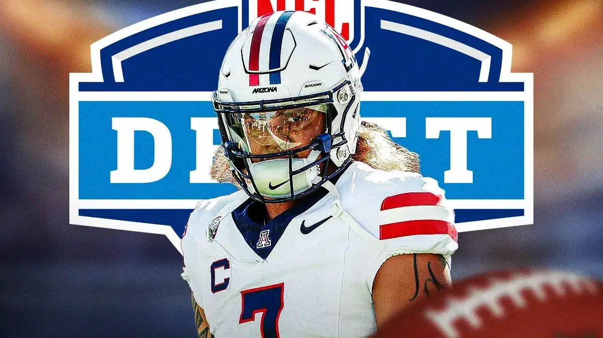 Jayden de Laura next to the NFL Draft logo