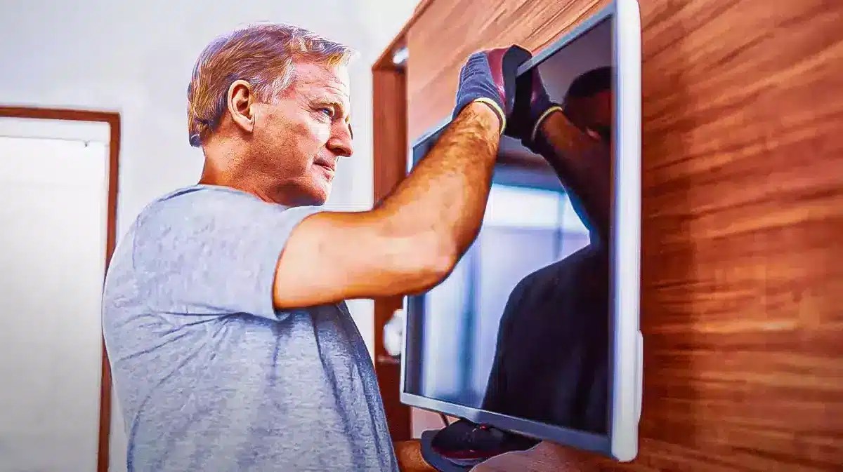 NFL commissioner Roger Goodell plugging a TV in