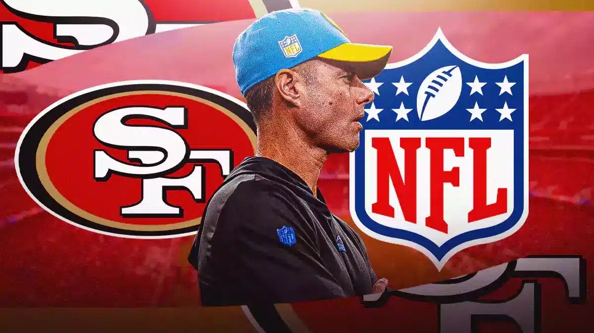 Former Chargers coach Brandon Staley stands next to 49ers logo amid Steve Wilks' firing from Super Bowl loss