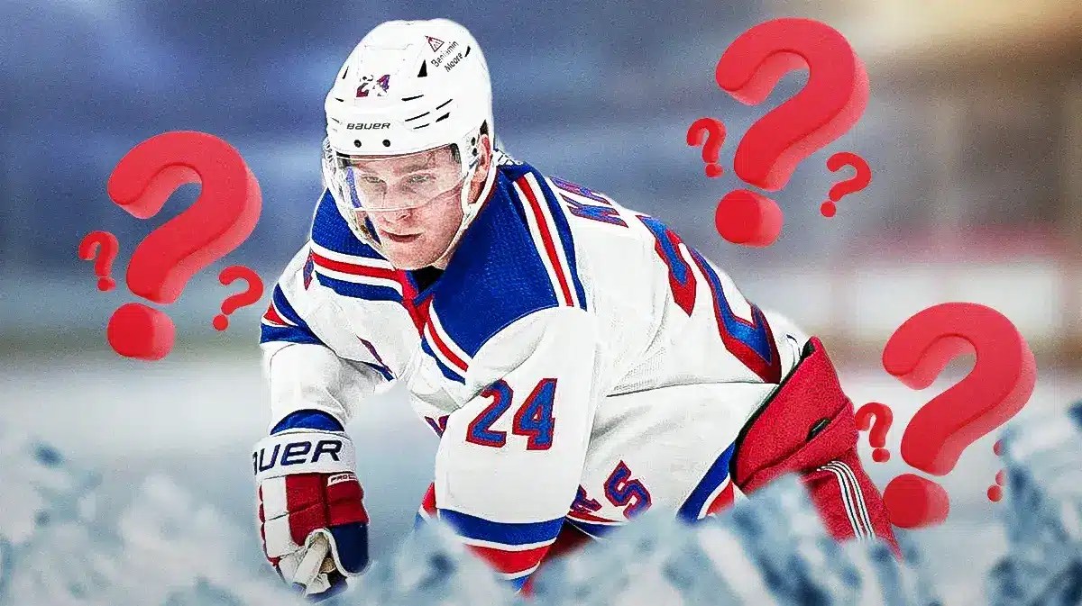 Action shot of Kaapo Kakko (Rangers) with question marks around him