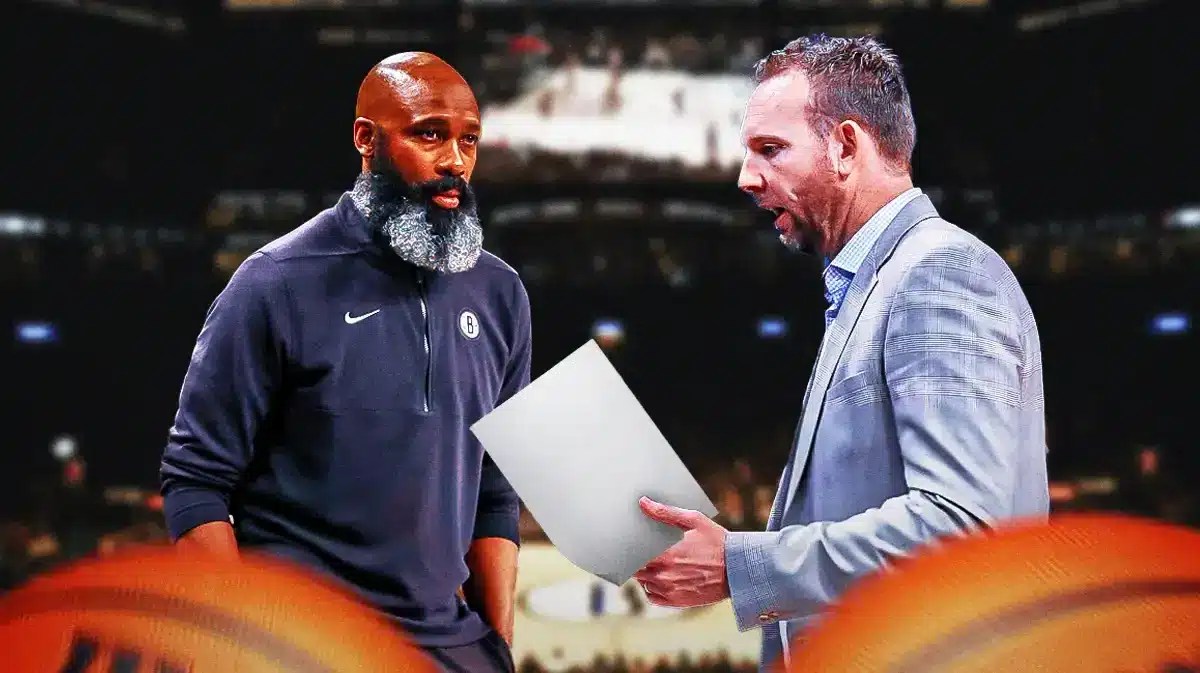 Nets GM Sean Marks looking at Jacque Vaughn.