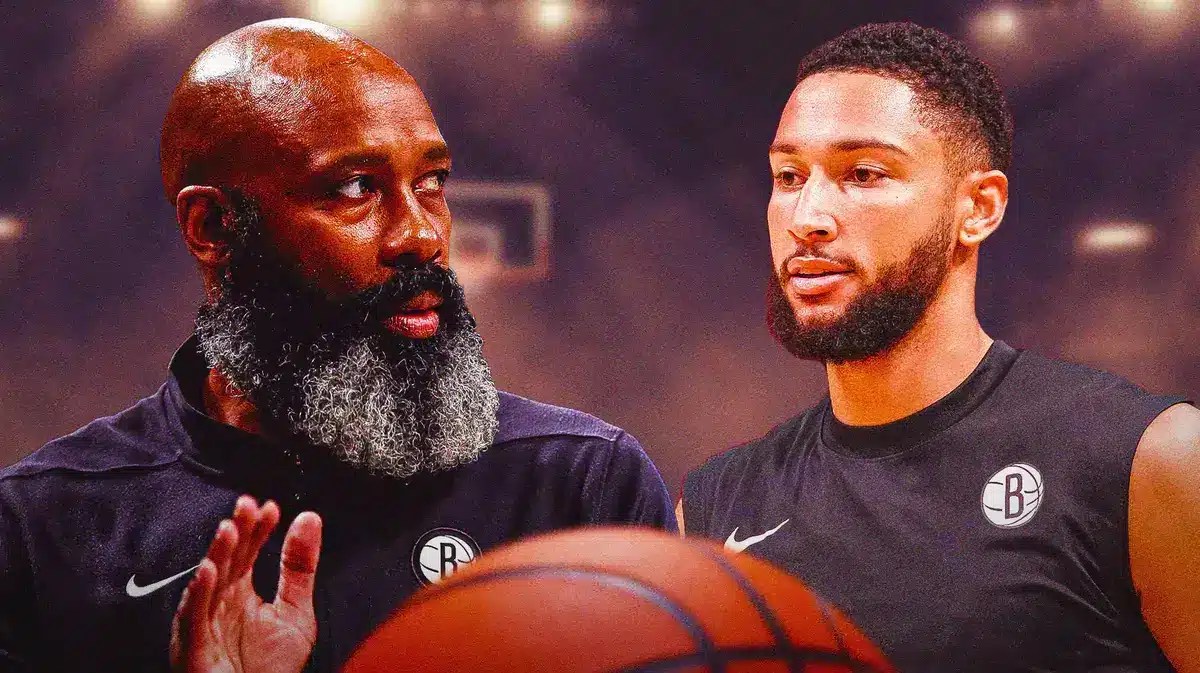 Nets' Ben Simmons and Jacque Vaughn looking serious