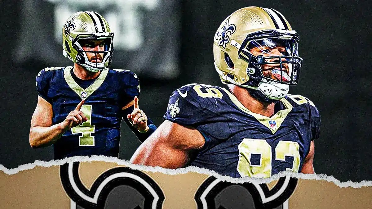 Derek Carr and Nathan Shepherd of the New Orleans Saints
