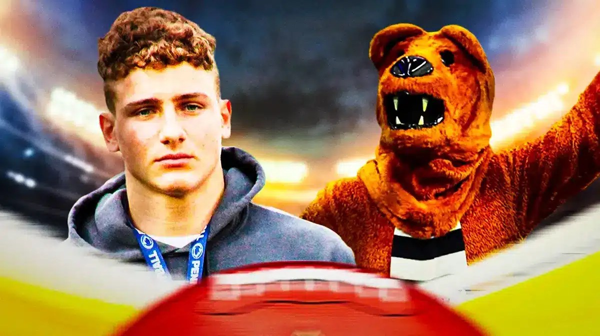 Alex Tatsch with Penn State football mascot in the background