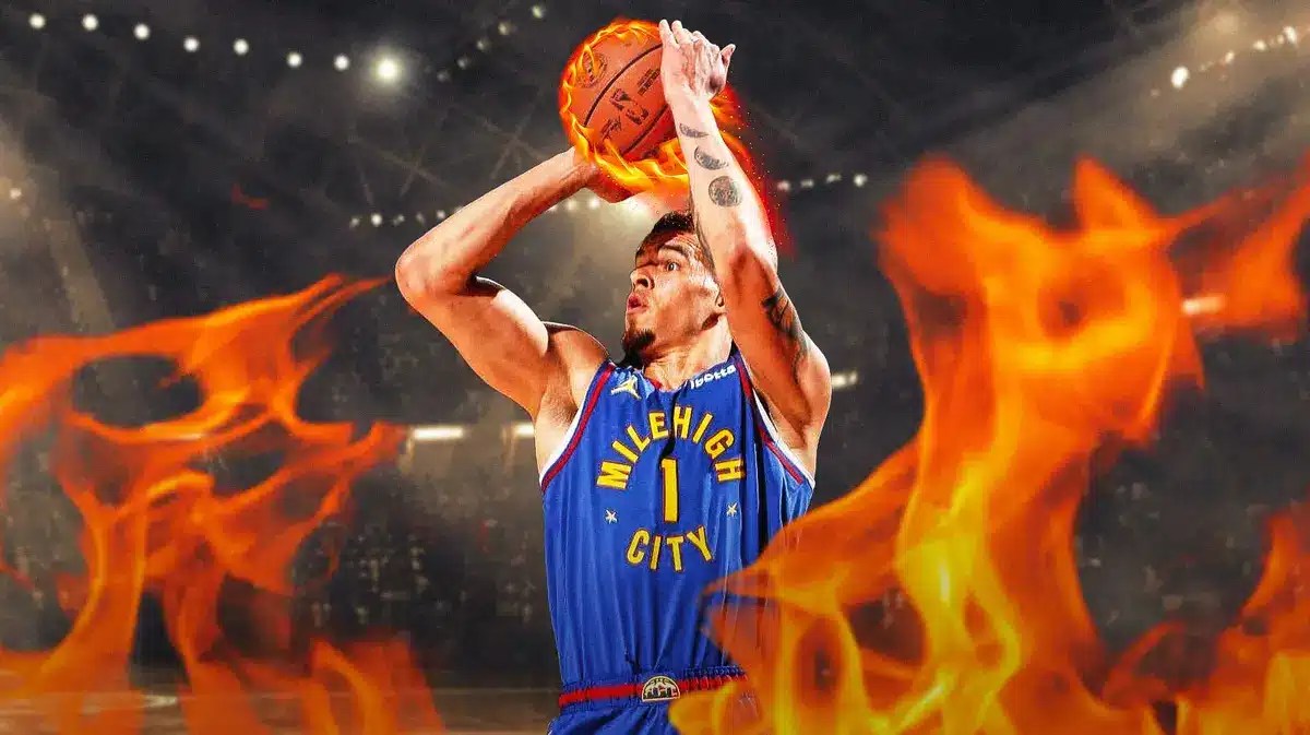 Michael Porter Jr. shooting a basketball that is on fire