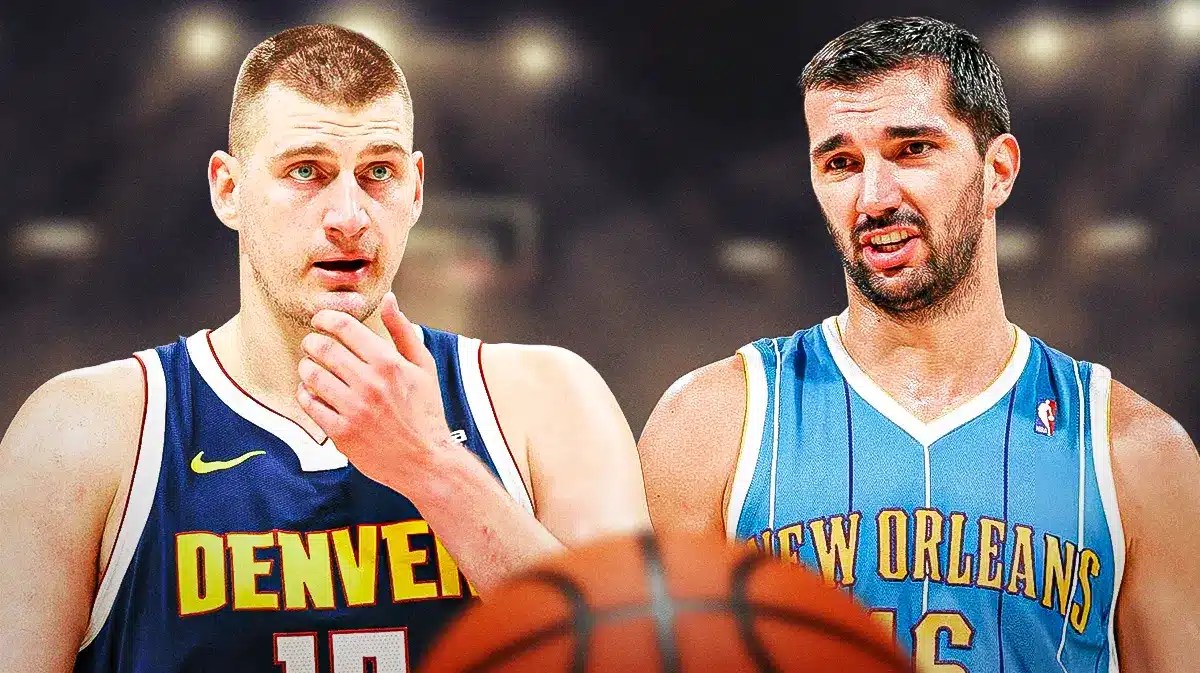 Nuggets star Nikola Jokic on the left, with Peja Stojakovic on the right.