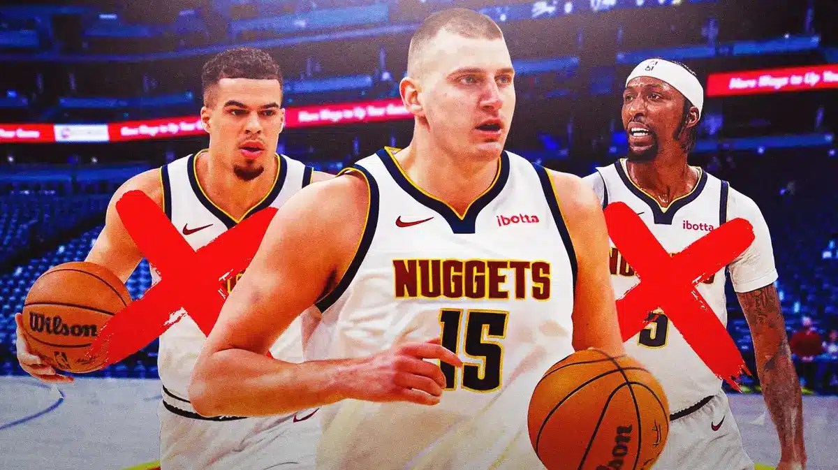 Michael Porter Jr. and Kentavious Caldwell-Pope with red X’s over them, and between them have Nikola Jokic (no red X on Jokic)