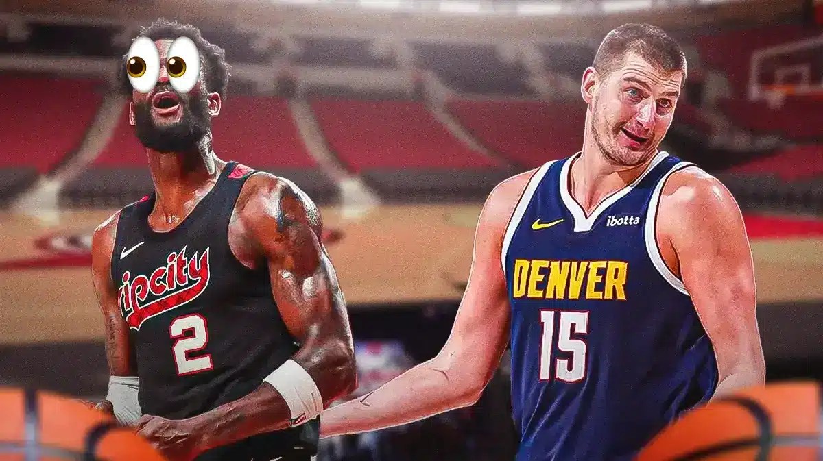 Blazers' Deandre Ayton with eyes bugging out, Nuggets' Nikola Jokic