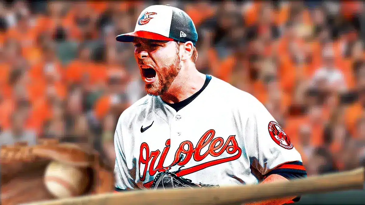 Corbin Burnes hyped up in an Orioles uniform
