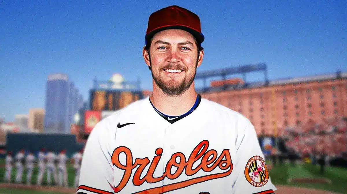 Trevor Bauer in an Orioles uniform at Camden Yards.