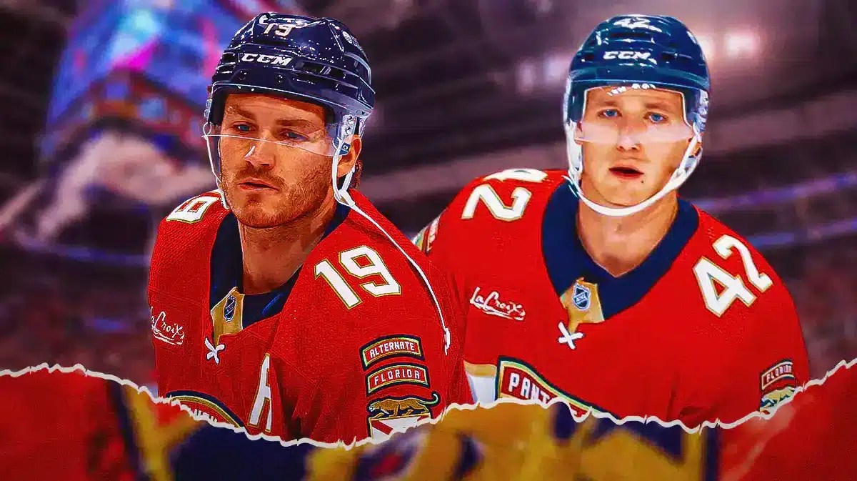 Florida Panthers players Matthew Tkachuk and Gustav Forsling
