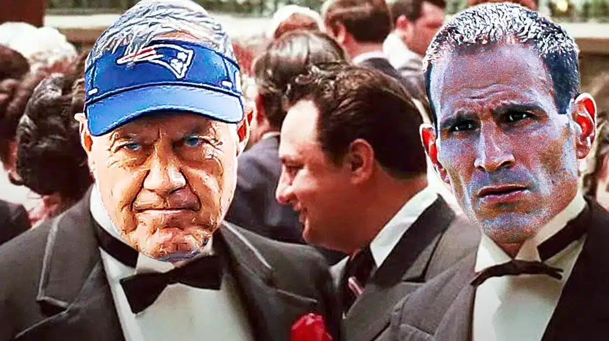 Bill Belichick as Vito Corleone, with his consigliere Berj Najarian
