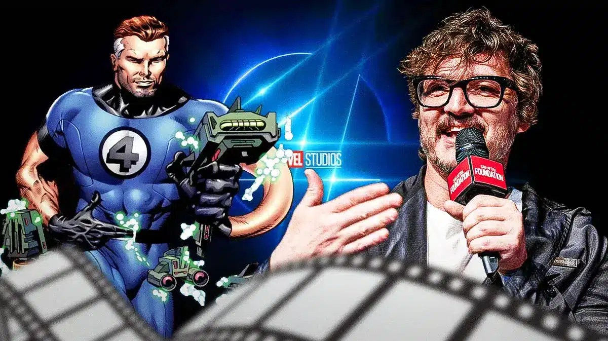 Reed Richards and Pedro Pascal with MCU Fantastic Four logo.