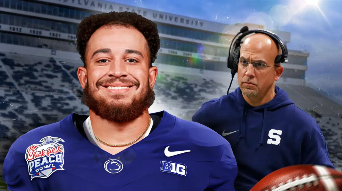 Penn State football, Nittany Lions, Julian Fleming, James Franklin, Julian Fleming Penn State, James Franklin and Julian Fleming (in Penn State uni) with Penn State football stadium in the background