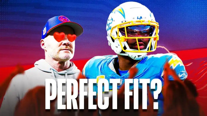Coach Sean McDermott on one side with heart eyes ❤️, Khalil Mack on the other side, and Buffalo Bills wallpaper in the background.