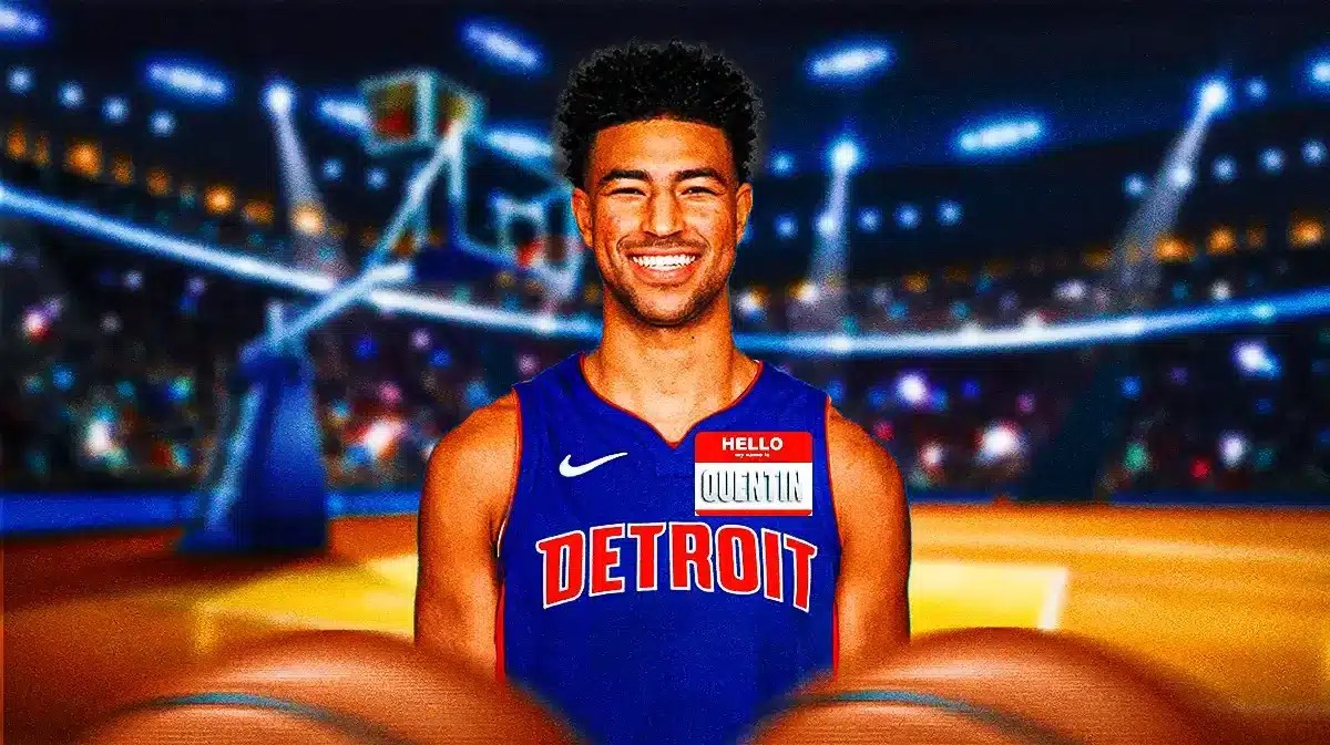 Quentin Grimes in Pisons jersey with “Hello My Name Is: Quentin” name tag on