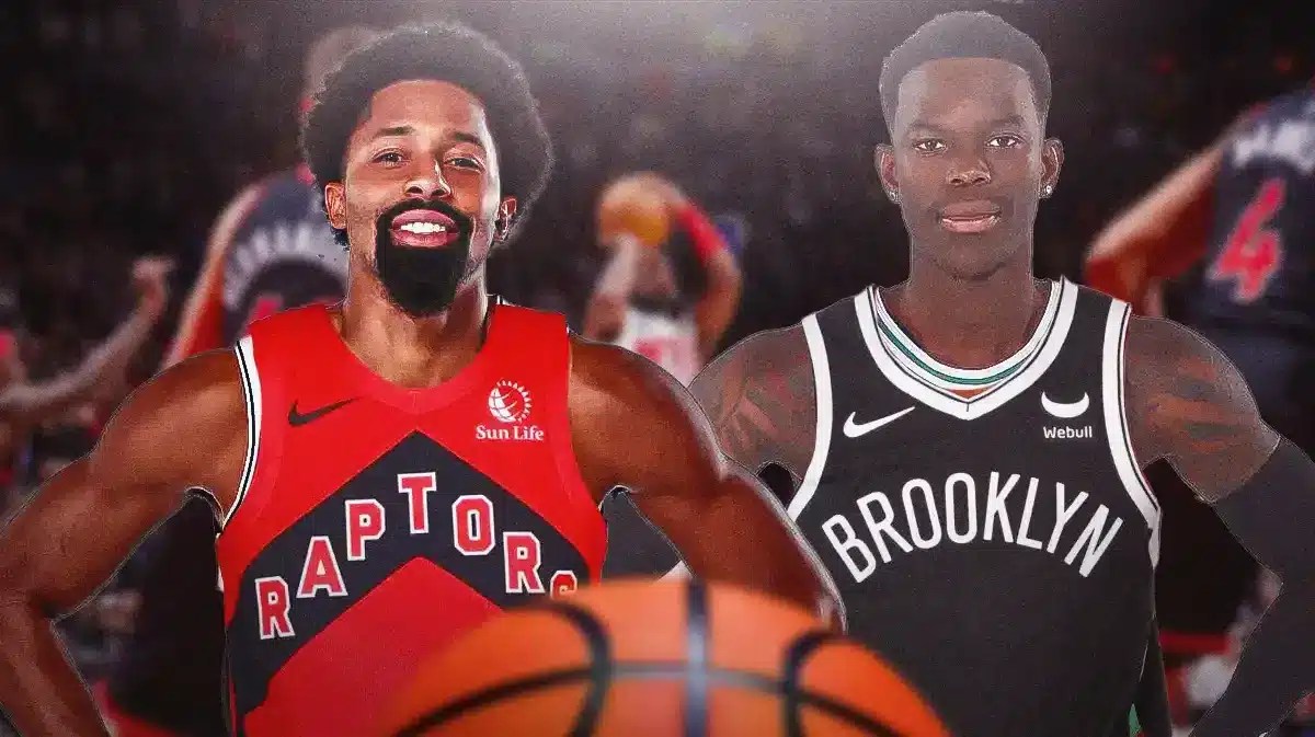 Spencer Dinwiddie in Raptors uniforms, Dennis Schroder in Nets uniform
