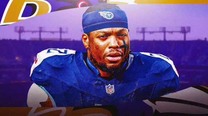 Titans' Derrick Henry stands in front of Ravens crowd before 2024 NFL Free Agency
