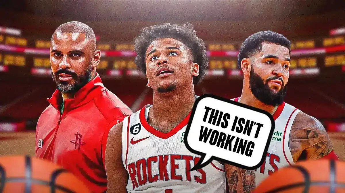 Jalen Green saying "This isn't working" next to Fred VanVleet and Ime Udoka