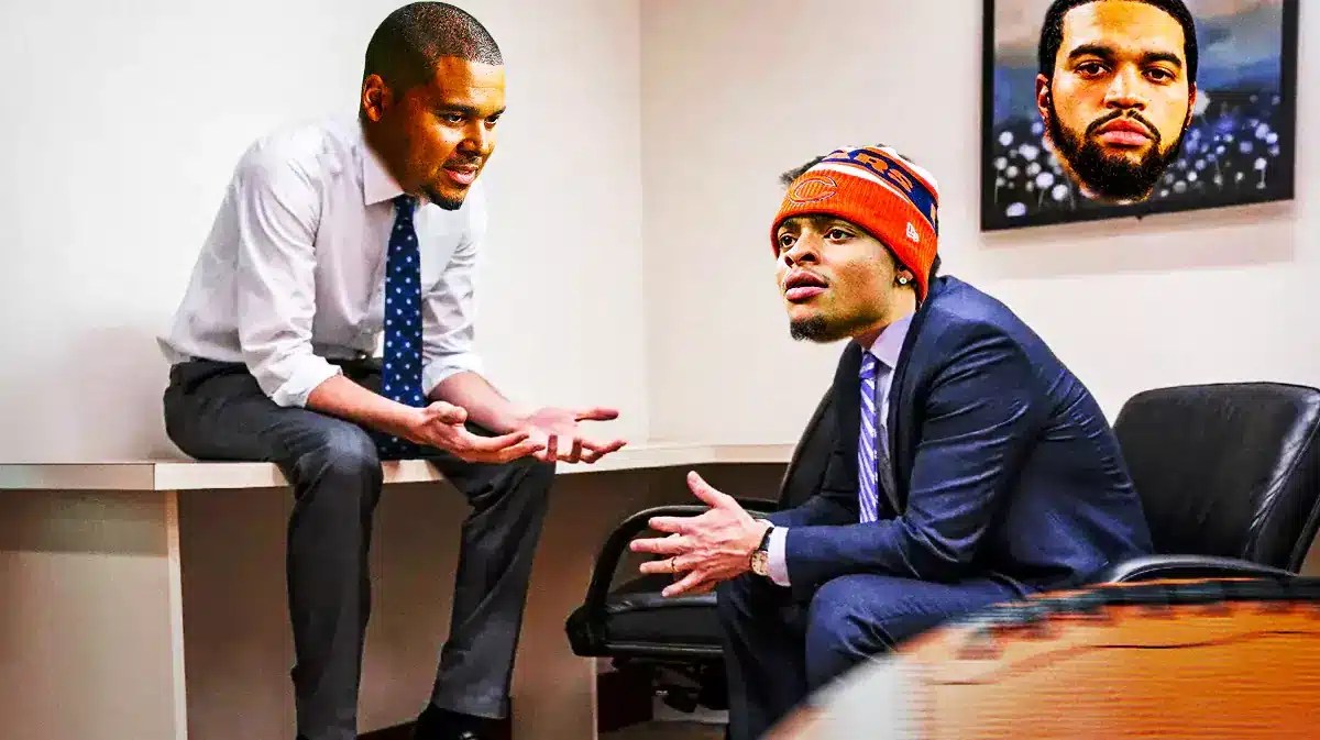 Ryan Poles (Bears GM) as the guy on the left and Justin Fields (Bears QB) as the guy on the right