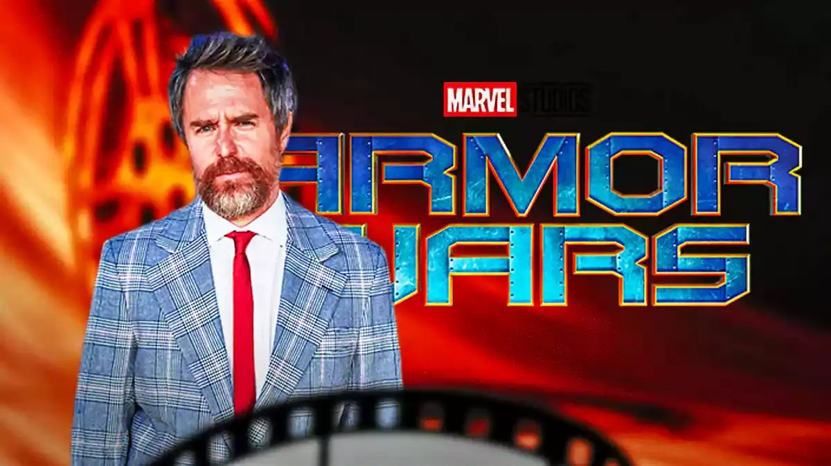 Sam Rockwell next to MCU Armor Wars logo.