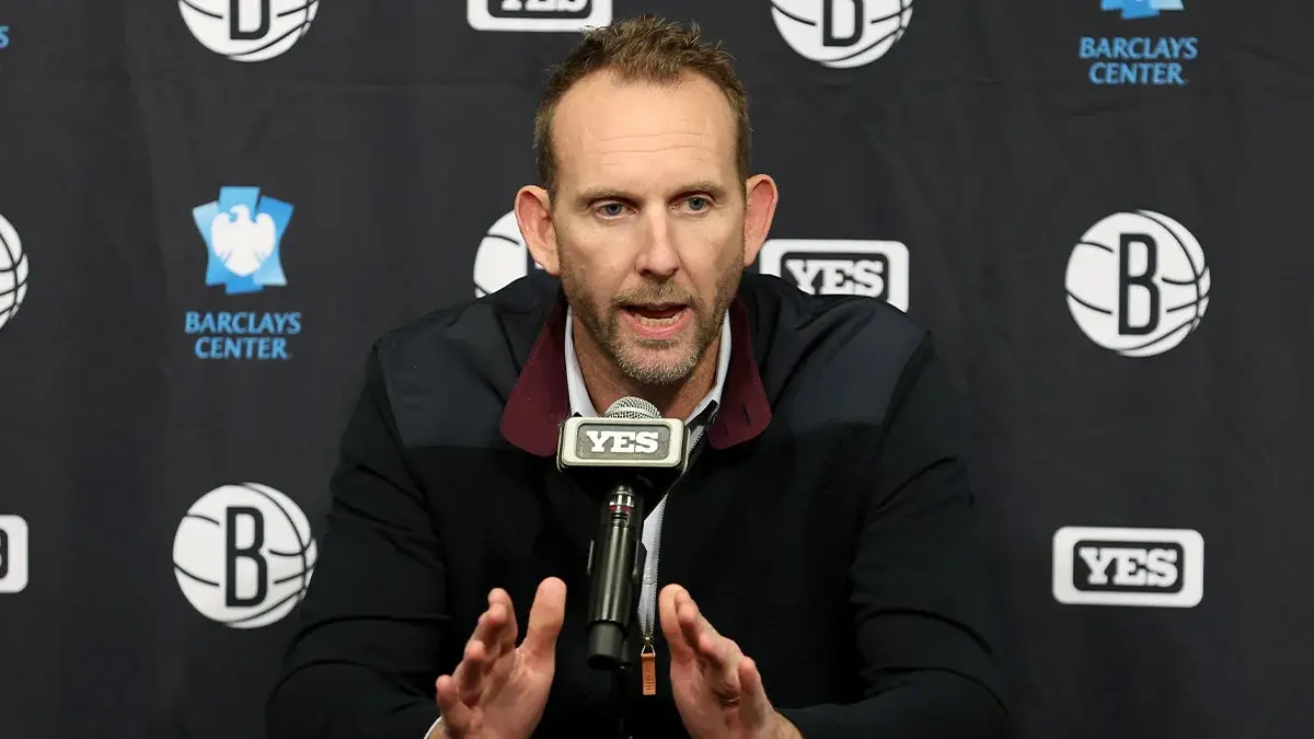Brooklyn Nets general manager Sean Marks speaks during a press conference
