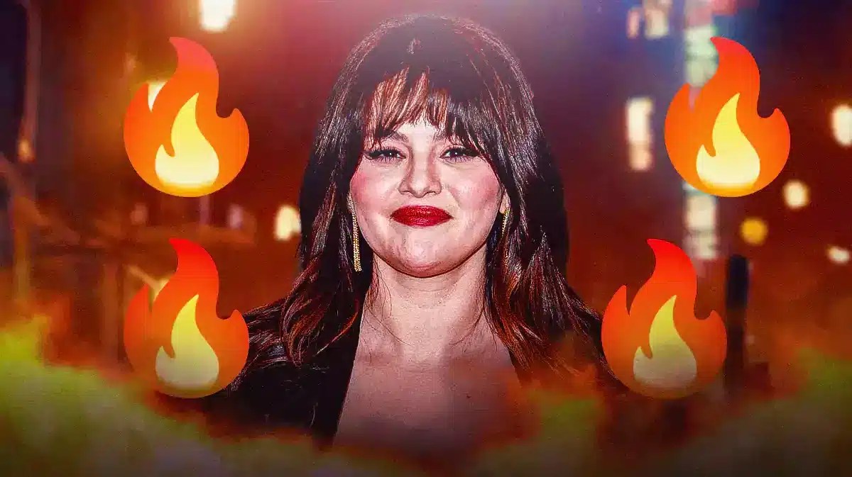 Selena Gomez with fire emojis